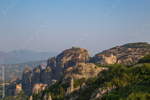 a magnificent daytime trip through the Kalambaka mountains to the Meteora monastery complex with beautiful views from different points and rocks. Thessaly, Greece