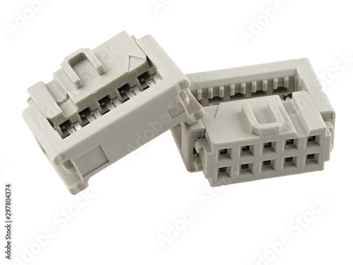 10-pin, 2.54mm IDC connector for ribbon cable, isolated on white photo