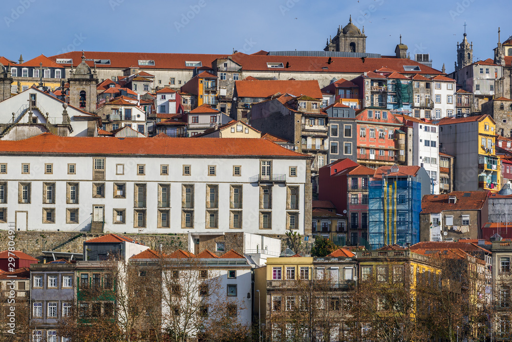 Buildins in Porto city, Portugal. View from Dom Luis I Bridge