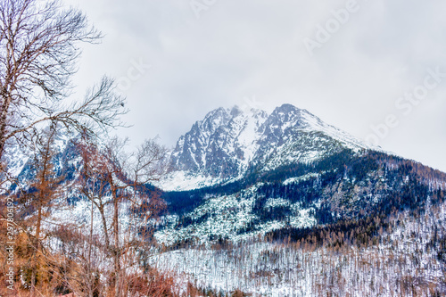 Misty view of Lomnicky Peak from Hrebienok, Slovakia photo