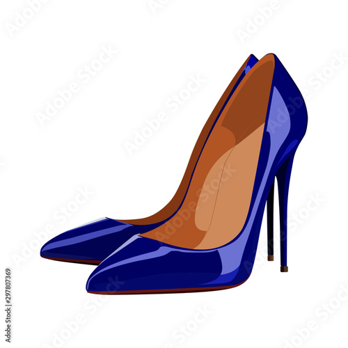 high heeled shoe blue realistic vector illustration isolated