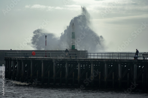 Strong winds create big waves that batter into Aberystwyth, Mid Wales sea front during the Storm season. © Rhodri