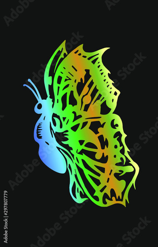 Gradient's luminous butterfly in profile on the dark background.