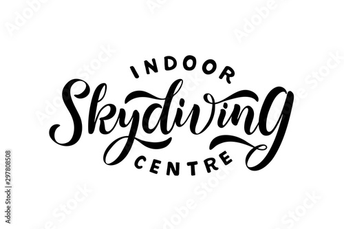 Indoor skydiving centre hand drawn lettering logo  emblem.
