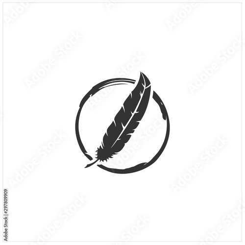 Round with Feather logo design inspiration - vector