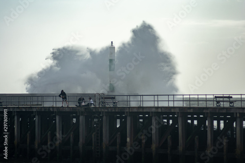 Strong winds create big waves that batter into Aberystwyth, Mid Wales sea front during the Storm season. © Rhodri