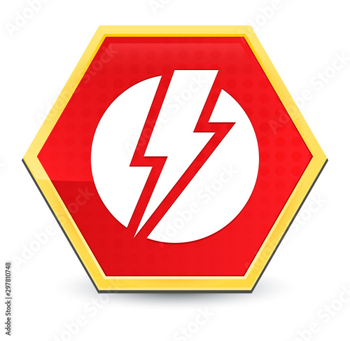 Free Download Electricity icon abstract red hexagon button bright yellow frame elegant design - GFXLoad