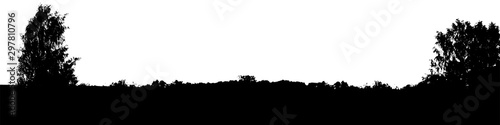 Black tree forest panorama silhouette. Card with copy space. Isolated on white background. Vector nature illustration