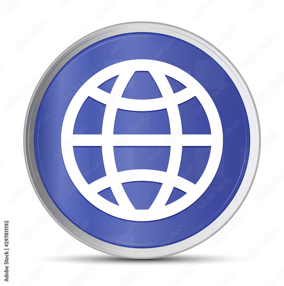 World icon prime blue round button vector illustration design silver frame push button World icon prime blue round button vector illustration design silver frame push button