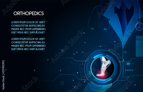 Medical orthopedic abstract background. Treatment for orthopedics traumatology of foot bones and joints injury. Medical presentation, hospital. Vector illustration