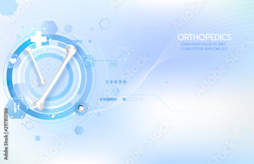 Medical orthopedic abstract background. Treatment for orthopedics traumatology of humerus and pelvis bones and joints injury. Medical presentation, hospital. Vector illustration