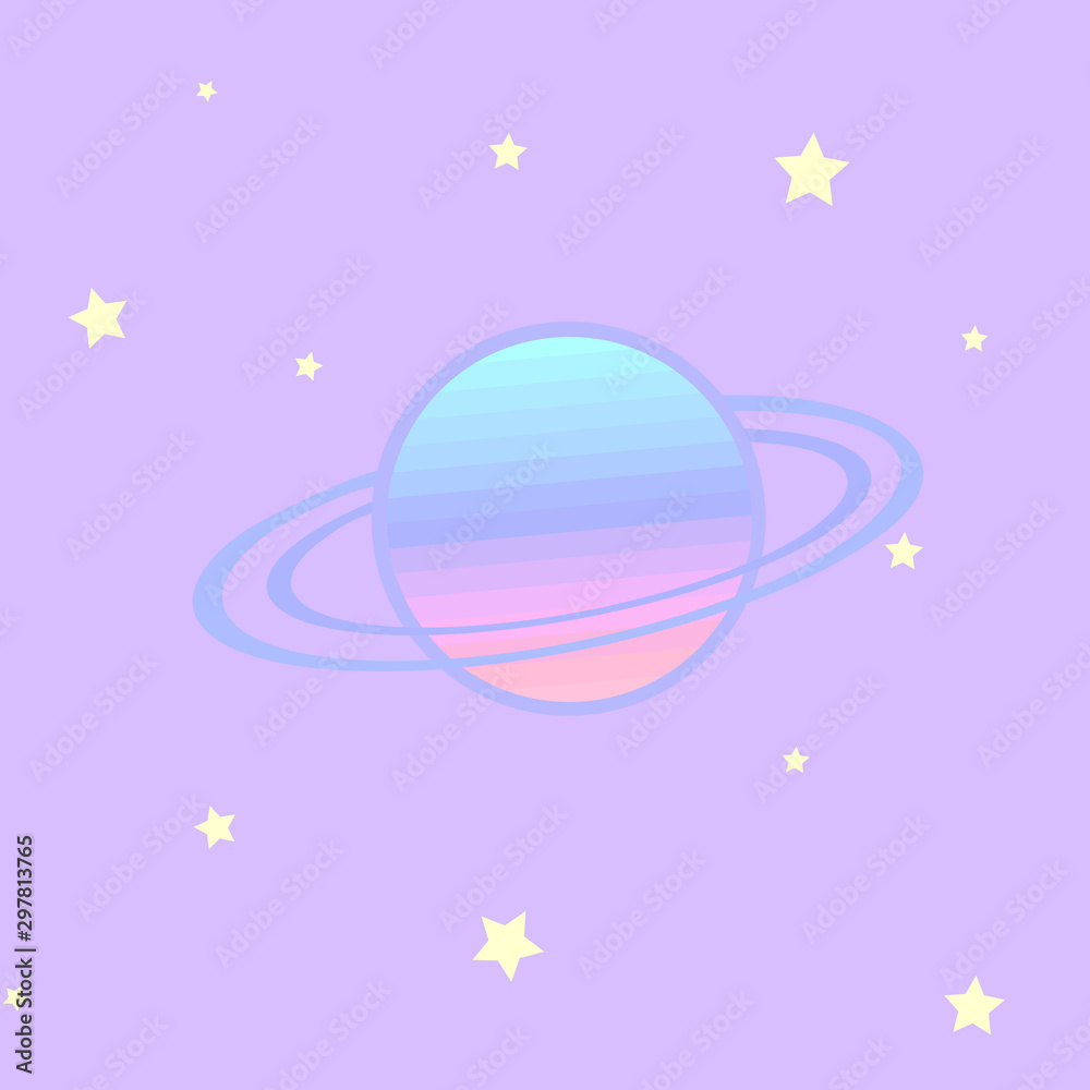 Pastel rainbow Saturn and stars on purple background
