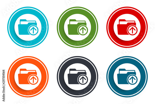 Upload files icon flat vector illustration design round buttons collection 6 concept colorful frame simple circle set