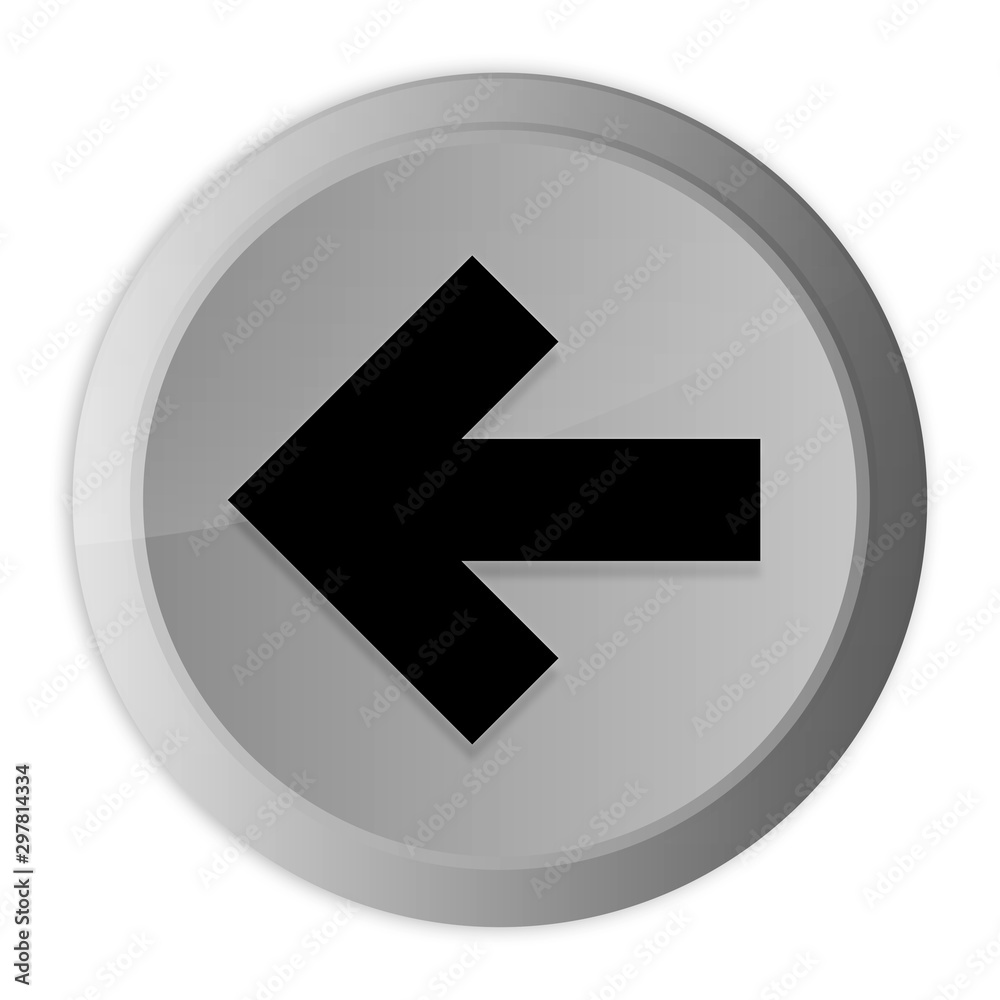 Back icon metal silver round button metallic design circle isolated on white background black and white concept illustration Back icon metal silver round button metallic design circle isolated on white background black and white concept illustration