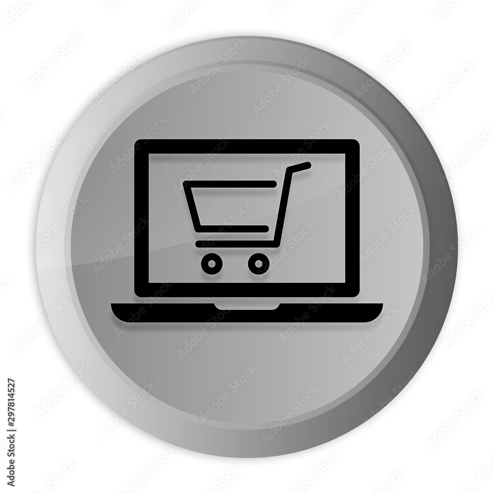 Online shopping cart laptop icon metal silver round button metallic design circle isolated on white background black and white concept illustration Online shopping cart laptop icon metal silver round button metallic design circle isolated on white background black and white concept illustration