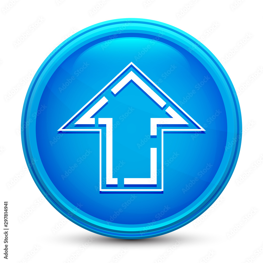 Upload icon glass shiny blue round button isolated design vector illustration Upload icon glass shiny blue round button isolated design vector illustration