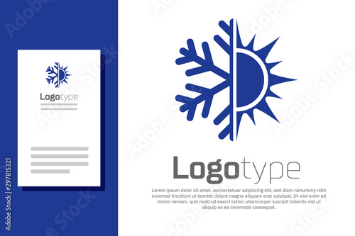 Blue Hot and cold symbol. Sun and snowflake icon isolated on white background. Winter and summer symbol. Logo design template element. Vector Illustration