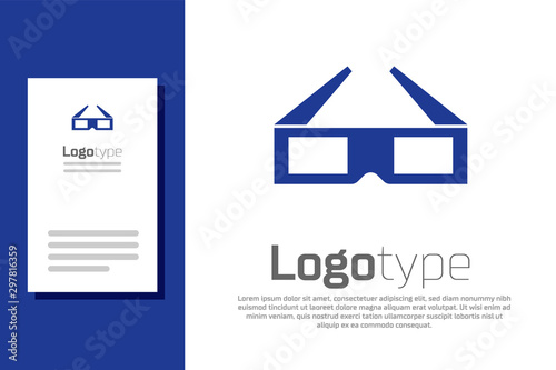 Blue 3D cinema glasses icon isolated on white background. Logo design template element. Vector Illustration