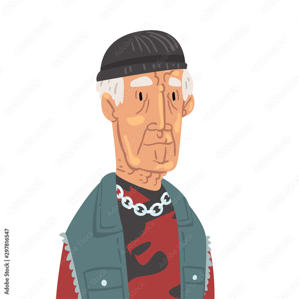 Fashion Gray Haired Senior Man, Old Man Character Wearing Trendy Clothes Vector Illustration