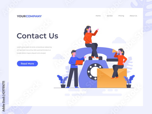 Contact Us flat vector illustration concept,can be used for landing page, ui, web, app intro card, editorial, flyer, and banner. © yellowline