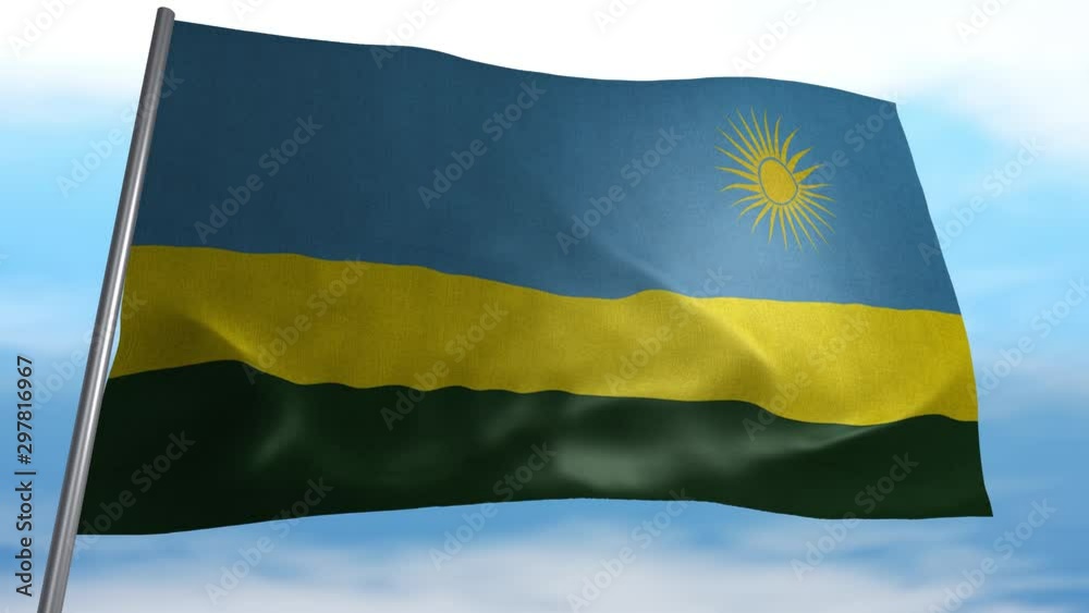 Seamless looping animated flag of Rwanda blowing in the wind in 4K resolution including luma matte
