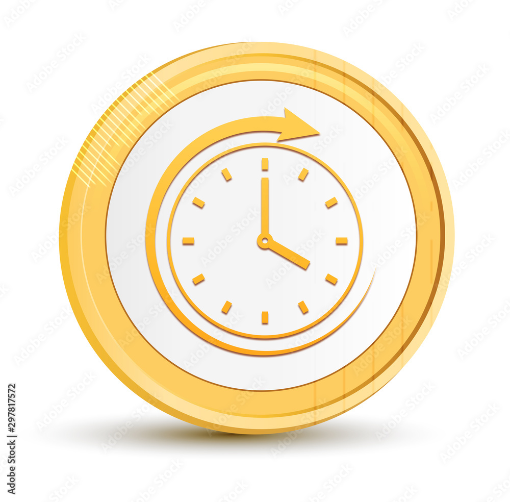 History icon gold round button golden coin shiny frame luxury concept abstract illustration isolated on white background History icon gold round button golden coin shiny frame luxury concept abstract illustration isolated on white background