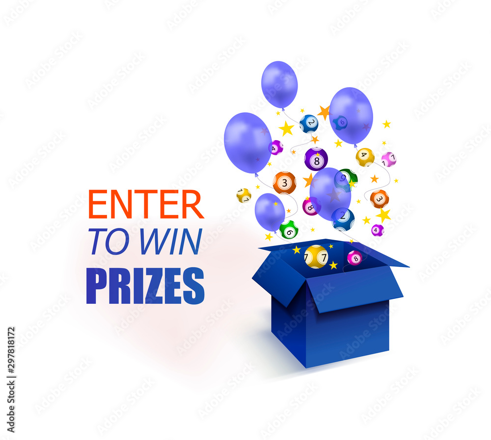 Vector Enter to Win Prizes Banner, Blue Box with Stars, Lottery Balls