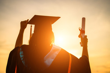 Graduates wear a black hat to stand for congratulations on graduation