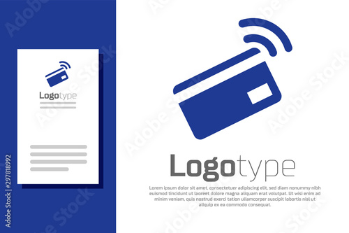 Blue Contactless payment with nfc card icon isolated on white background. Card with radio wave sign. Credit card payment. Logo design template element. Vector Illustration