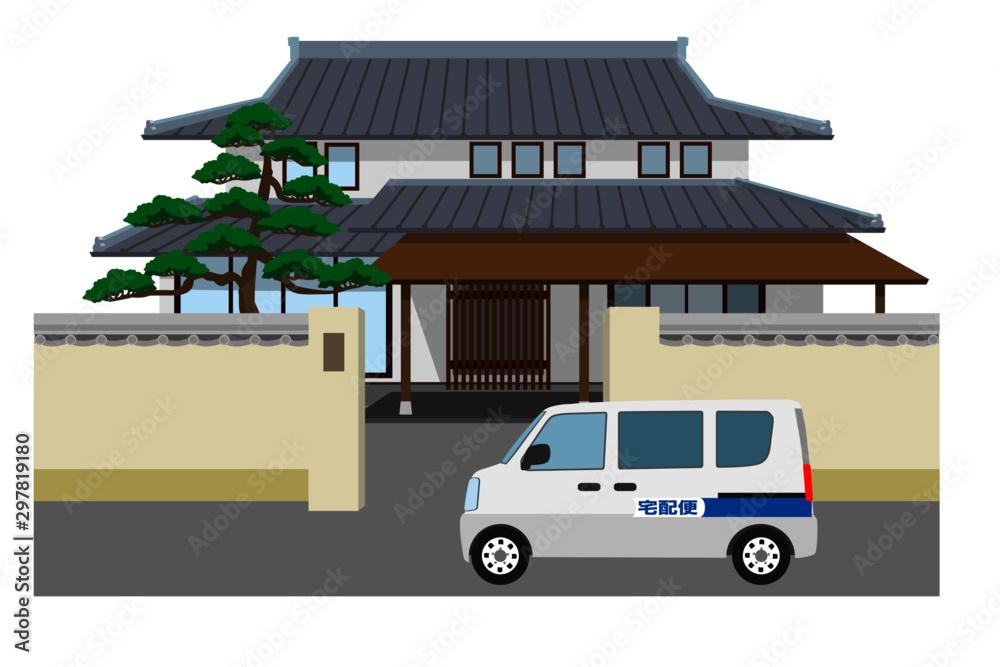 日本家屋と軽ワゴン宅配便