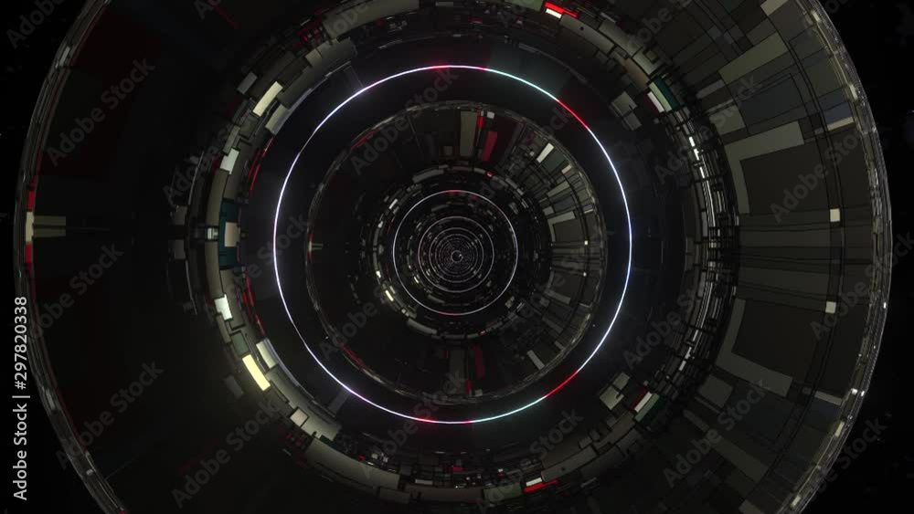 Abstract background with animation of futuristic ring space craft that form a space tunnel or inter dimensional portal. rendered footage Abstract background with animation of futuristic ring space craft that form a space tunnel or inter dimensional portal. rendered footage