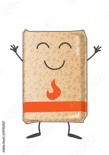 bag of wood pellets mascot cartoon. isoalated on white