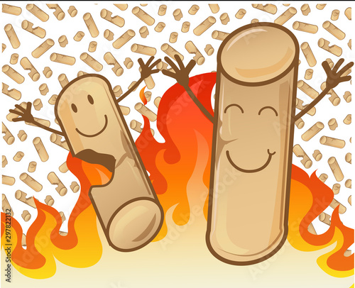 couple of cheerful pellets on flame background