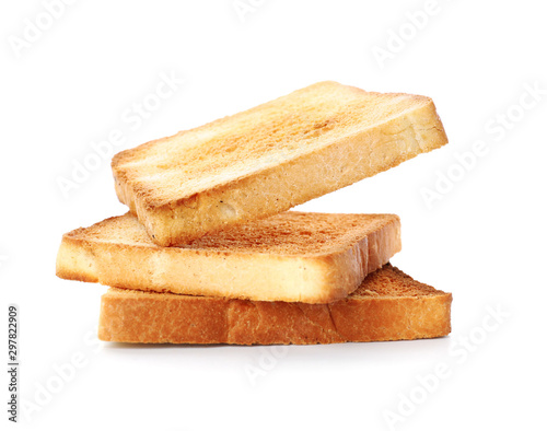 Slices of toasted bread isolated on white