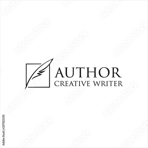 Author Write Logo Templates Design Vector Stock . vintage pen feather writer symbol, literature icon, diary sign, black illustration, writer logo templated 