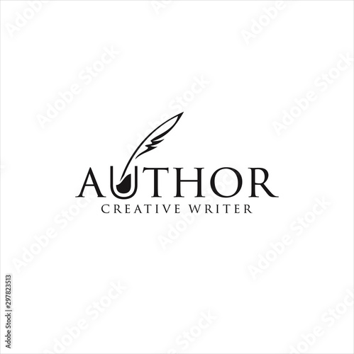 Author Write Logo Templates Design Vector Stock . vintage pen feather writer symbol, literature icon, diary sign, black illustration, writer logo templated 