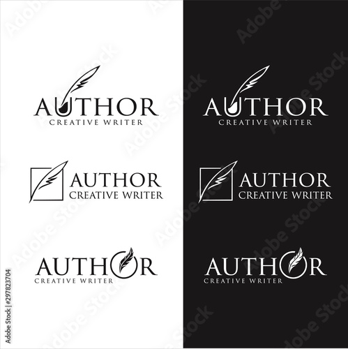 Set Of Write logo , simple style Stock Vector Art . Author Write Logo Templates Design Vector Stock . vintage pen feather writer symbol, literature icon, diary sign, black illustration, writer logo 
