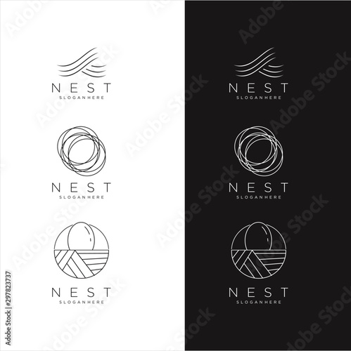Set Of Nest Logo Vector Stock Modern Simple Vector  Set Bird Nest Logo Design Template. 