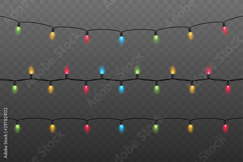 Christmas lights. Glowing lights for Xmas Holiday cards, banners, posters,