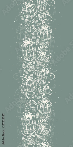 Fun and elegant christmas vertical seamless pattern with christmas gifts and decoration - hand drawn doodles - great for wrapping, textiles, backdrop - vector surface design