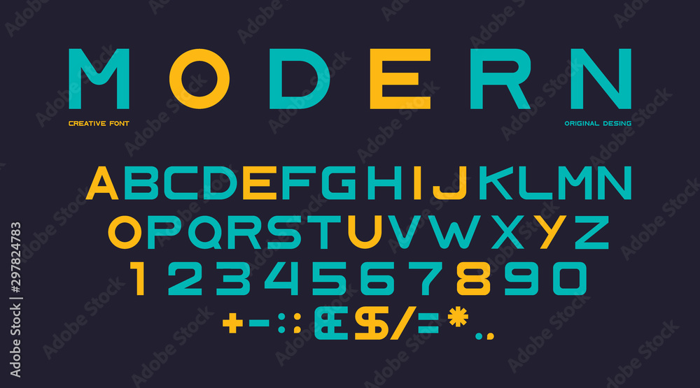 Latin font alphabet, numbers and punctuation, sans serif characters in ...