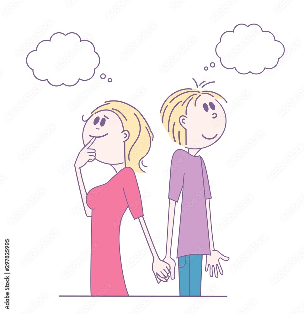 A couple of man and woman are thinking, hand drawn style vector design illustrations. Vector A couple of man and woman are thinking, hand drawn style vector design illustrations. Vector