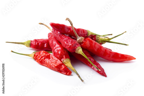 Dried red chili or chilli cayenne pepper isolated on white background