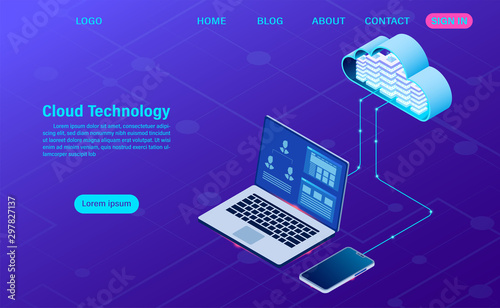 modern cloud technology and networking concept. Online computing technology. Big data flow processing concept, Internet data services vector illustration