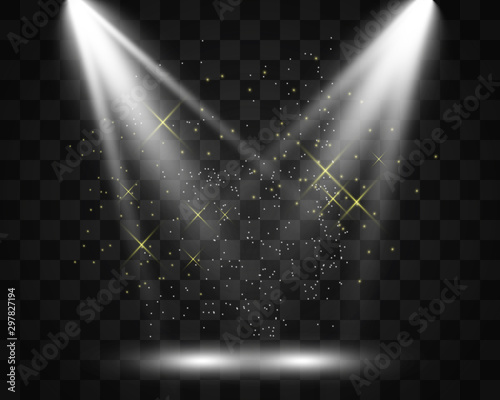 White scene on with spotlights. Vector illustration.