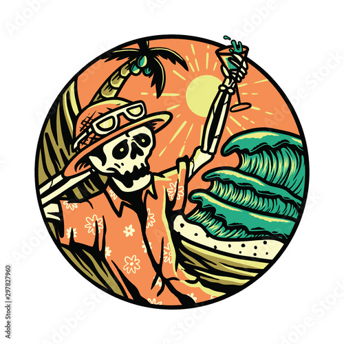 Summer Vibes Skeleton Horror Halloween Relax Summer Graphic Illustration Vector Art T-shirt Design