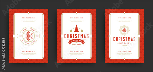 Christmas sale flyers or banners design set discount offers and snowflakes pattern background with ornate decoration