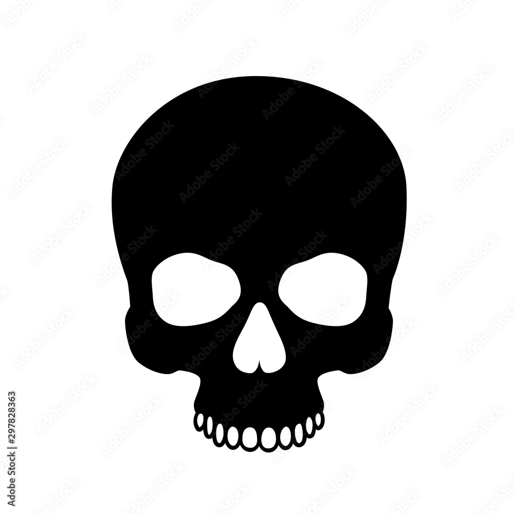 Human skull isolated on black,color symbol.