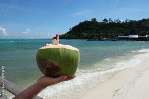 Beach Coconut Hand on Remote Island