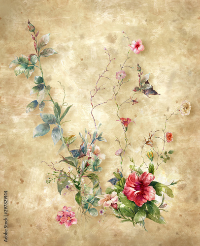 Abstract art colorful flowers  painting. Spring multicolored illustration.